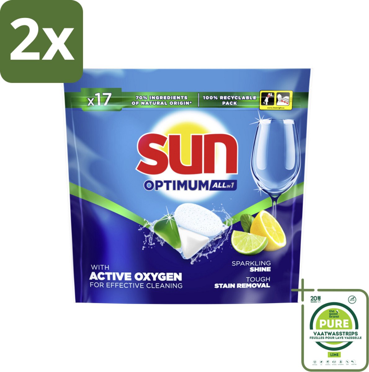 Sun - Vaatwascapsules - Citroen - 17 capsules - Voordeelverpakking - 2 stuks - Vaatwasmiddel - Vaatwasser