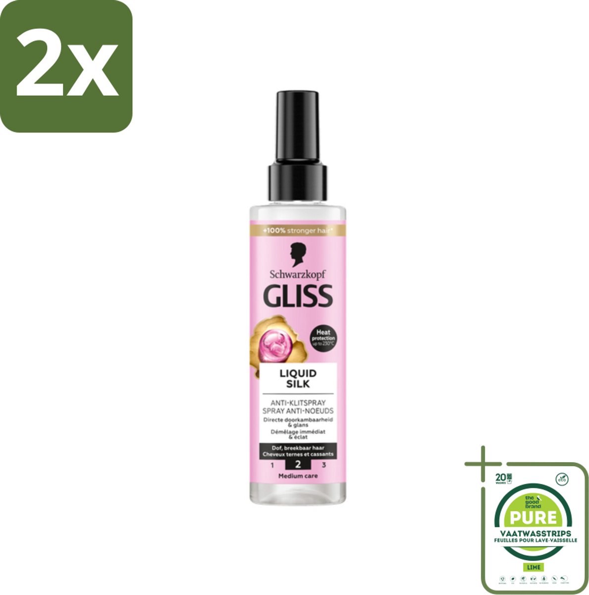 Gliss - Anti-Klit Spray Liquid Silk Gloss voor Glanzend en Klitvrij Haar - 200 ml - Voordeelverpakking - 2 stuks - Haarspray - Anti-klit spray