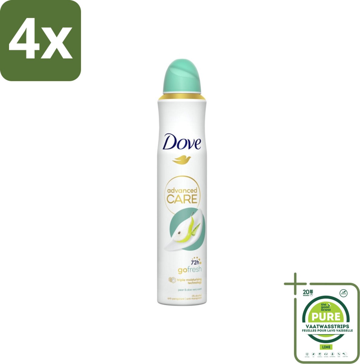 Dove Deodorant Spray - Peer & Aloë Vera - 200 ml - Voordeelverpakking - 4 stuks - Deodorant spray - Anti-transpirant