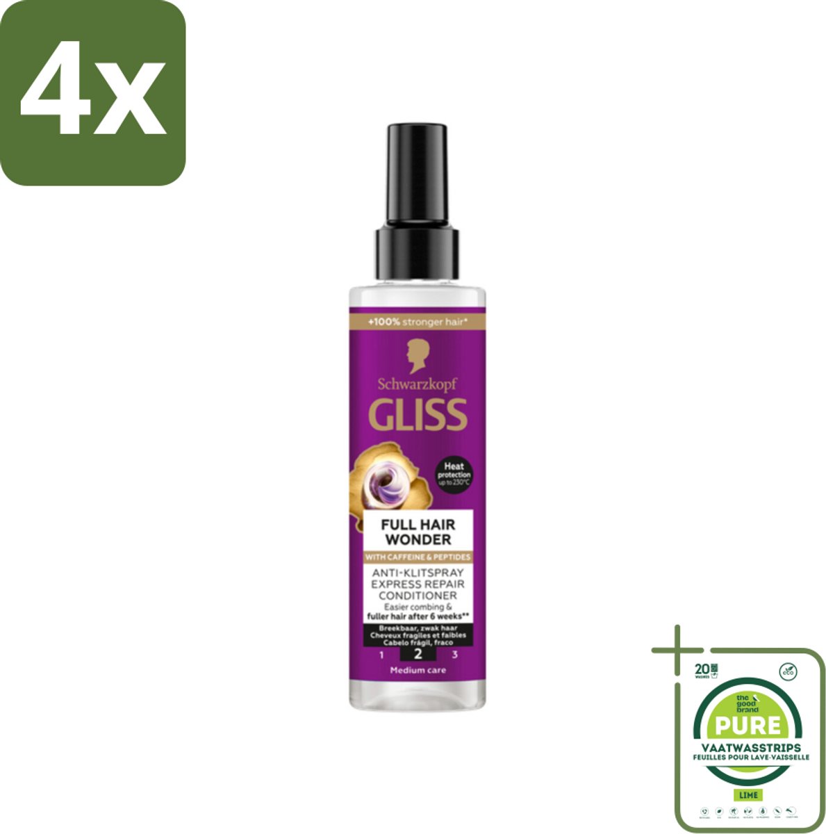 Gliss - Anti-Klit Spray Full Hair Wonder - Voor Voller en Sterker Haar - 200 ml - Voordeelverpakking - 4 stuks - Haarverlies - Haarversterking