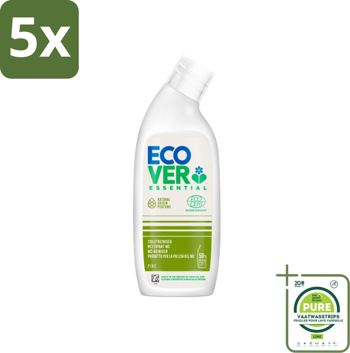 5 x Ecover - Toiletreiniger Essential - Dennenfris - 750 ml - Grootverpakking - Toilet Schoonmaak - Toilet Reiniger - Biologische Reiniger - Dennengeur - Milieuvriendelijk