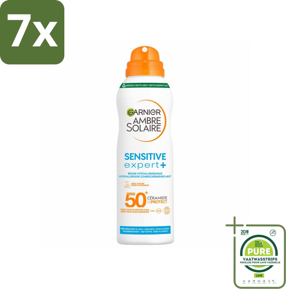7 x Garnier - Ambre Solaire - Mist Spray - Sensitive Expert+ - SPF 50+ - 150 ml - Grootverpakking - Zonnebrand - Zonnebescherming - Gevoelige Huid - SPF 50 - Mist Spray