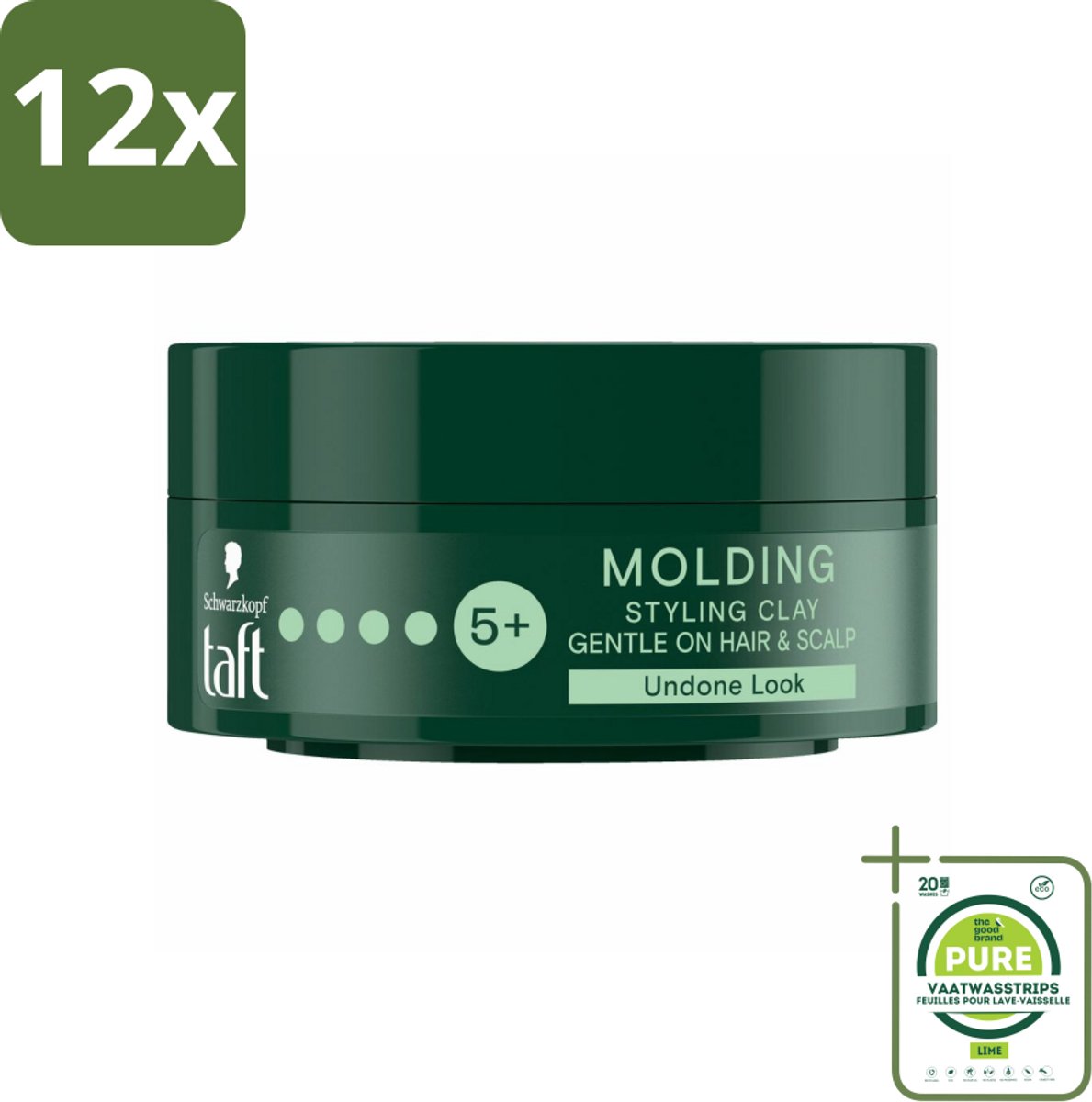 Taft - Molding Styling Clay - Hold 5+ - Vormbare hold - 75 ml - Voordeelverpakking - 12 stuks - Haarstyling klei - Matte styling