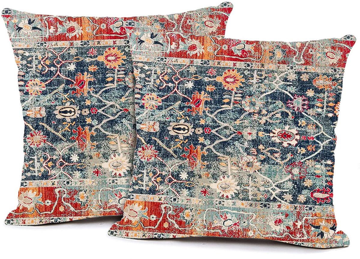 KZQ Kussenslopen - Set van 2 vierkante decoratieve kussenslopen in Boheemse stijl, zacht en duurzaam - Geschikt voor banken, woonkamers en slaapkamers - 50x65 cm - Patroon