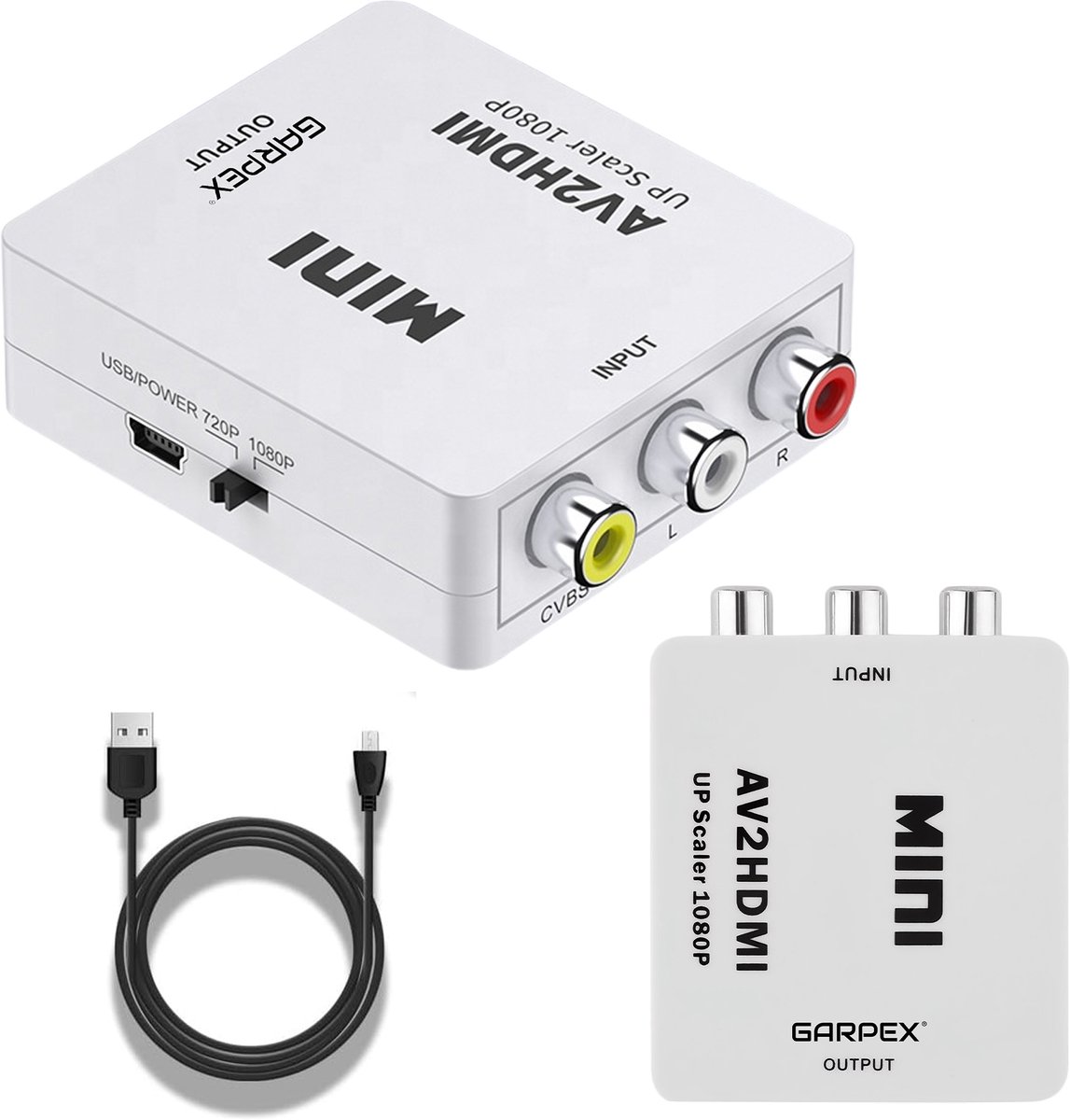 Garpex® AV naar HDMI Converter - Tulp naar HDMI Converter - AV to HDMI - Wii HDMI Switch - 1080P Full HD - Inclusief USB-voedingskabel