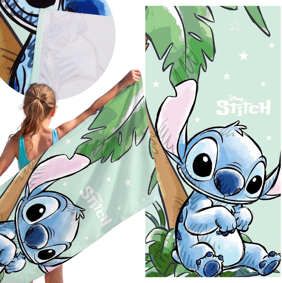 DISNEY Stitch SNELDROGEND Strandlaken, badlaken VOOR KINDEREN, microvezel 70x140 cm OEKO-TEX