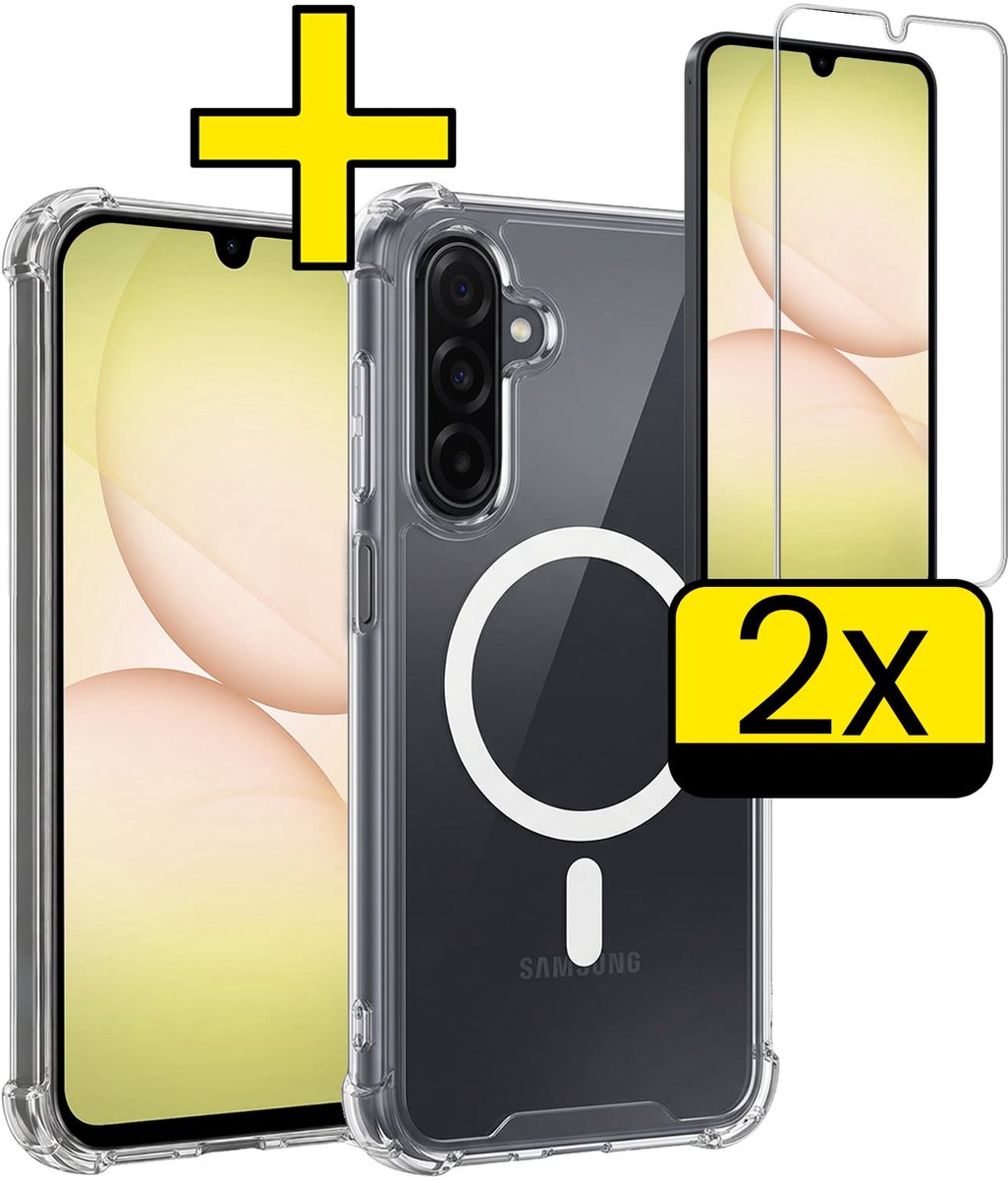 Hoesje - Met 2x Screenprotector - Geschikt voor Samsung Galaxy A17 - Magsafe Compatible - Sterk & Shockproof - Back Cover - Shock Proof Case - Telefoon Hoes - Telefoonhoesjes - Transparant
