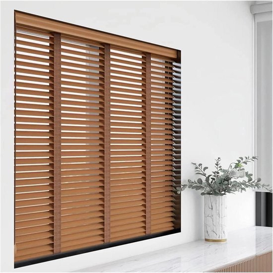 Houten Jaloezieën - Rolgordijn Raambekleding - Privacy en Lichtcontrole - 50mm Lamellen - 140x220cm - Bruin