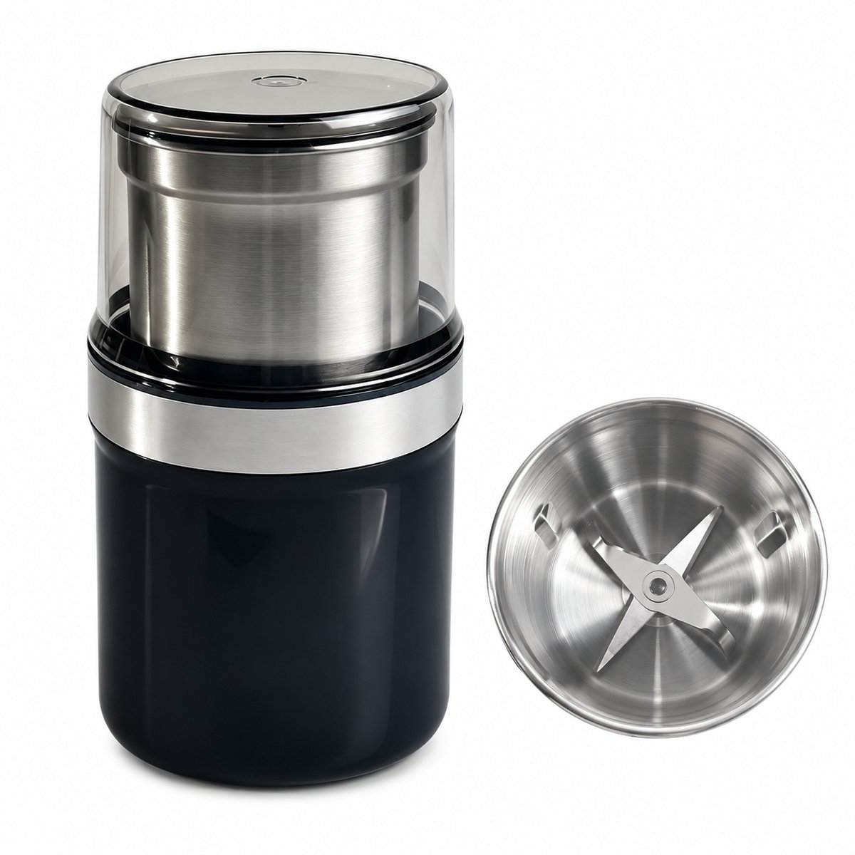 Gloovon® Elektrische Koffiemolen - RVS Kruismes & Maalbeker - 200W Krachtige Motor - 30.000 RPM - Zwart