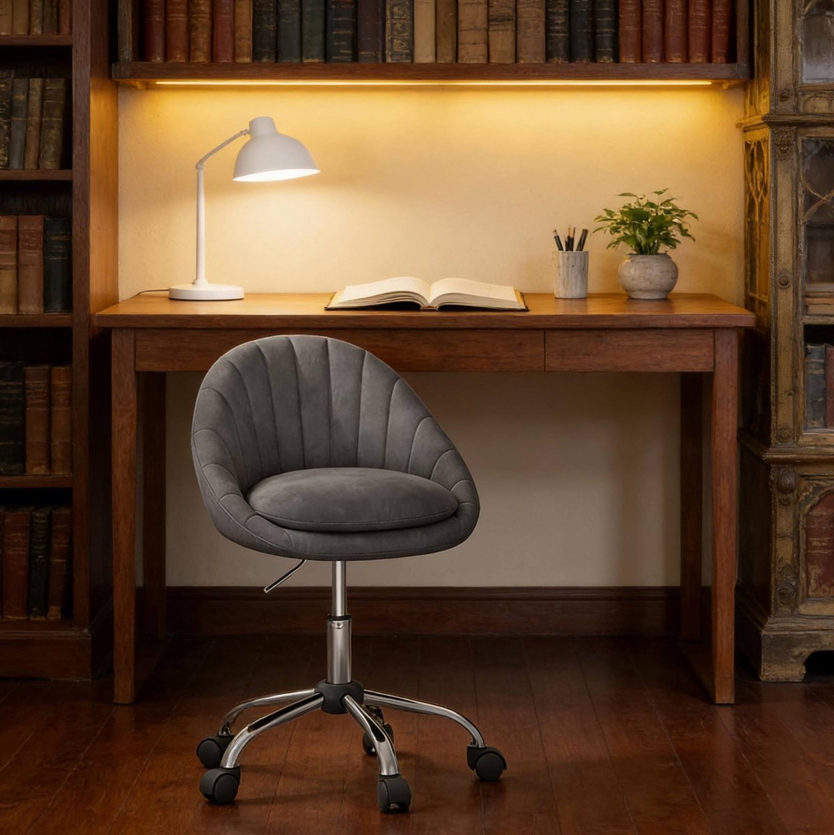 COVREO Bureaustoel 52 x 72-82 x 52 cm donkergrijs, van velvet met wielen