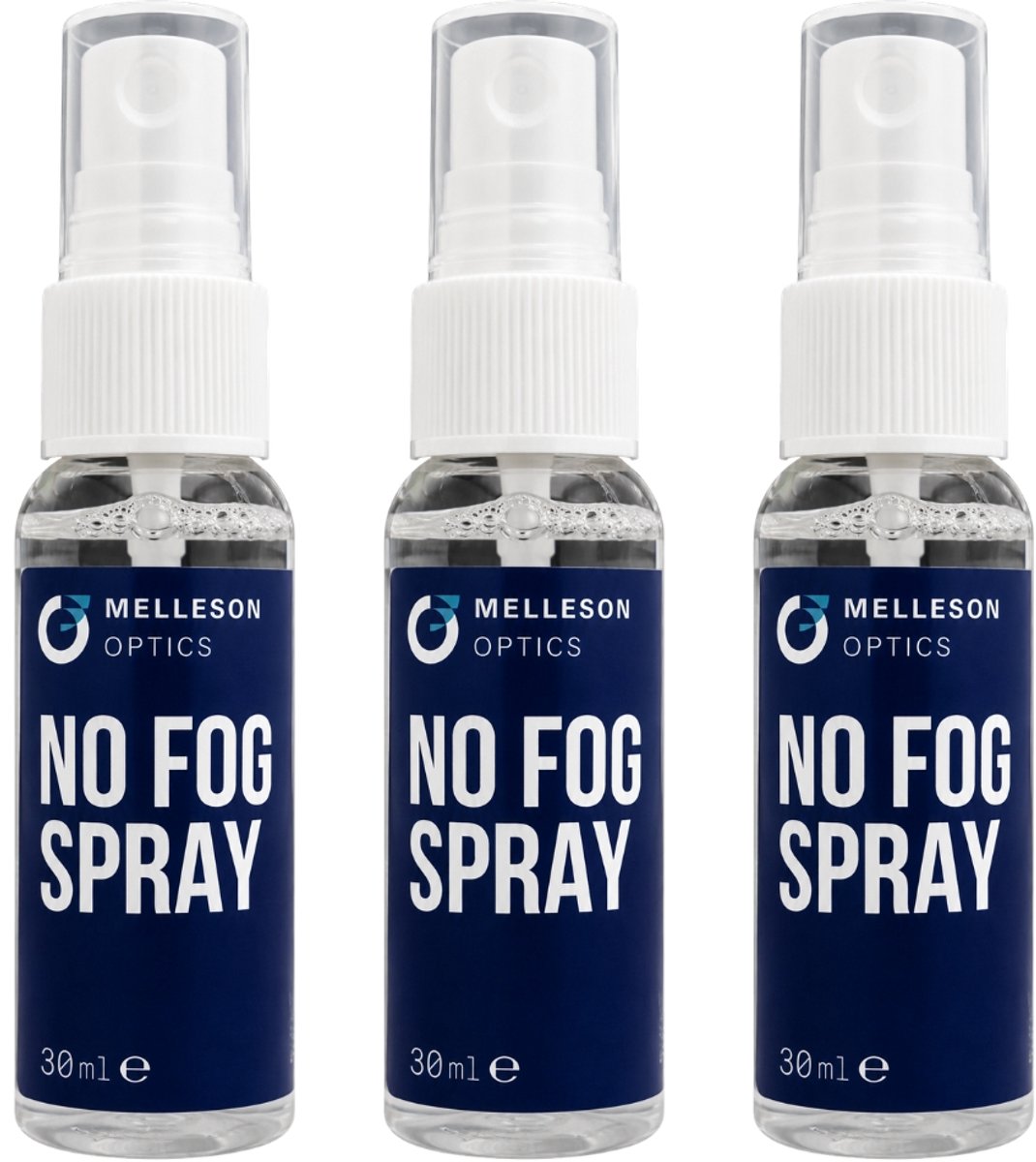 Melleson Optics - Anti-Condens Brilspray 3 x 30 ml - voor Brillenglazen van Plastic en Glas - Alcoholvrij - Veilig voor Anti-Reflecterende Coatings
