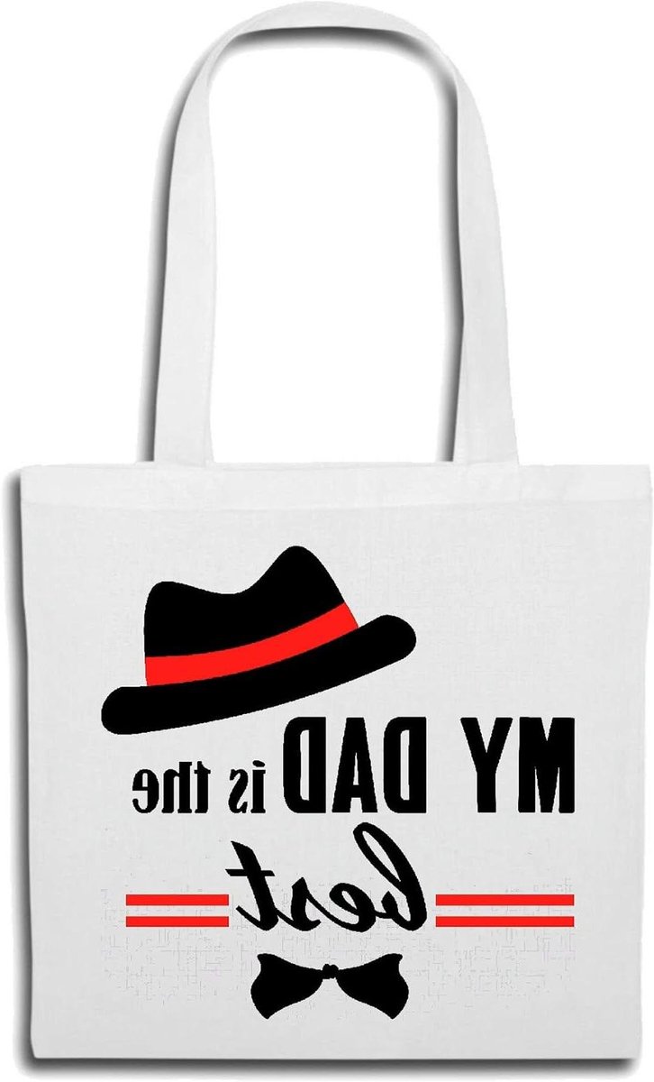 Schoudertas Vaderdag - Draagtas Gymtas - Boodschappen Doen - 100% Katoen - 38x42 cm - Wit