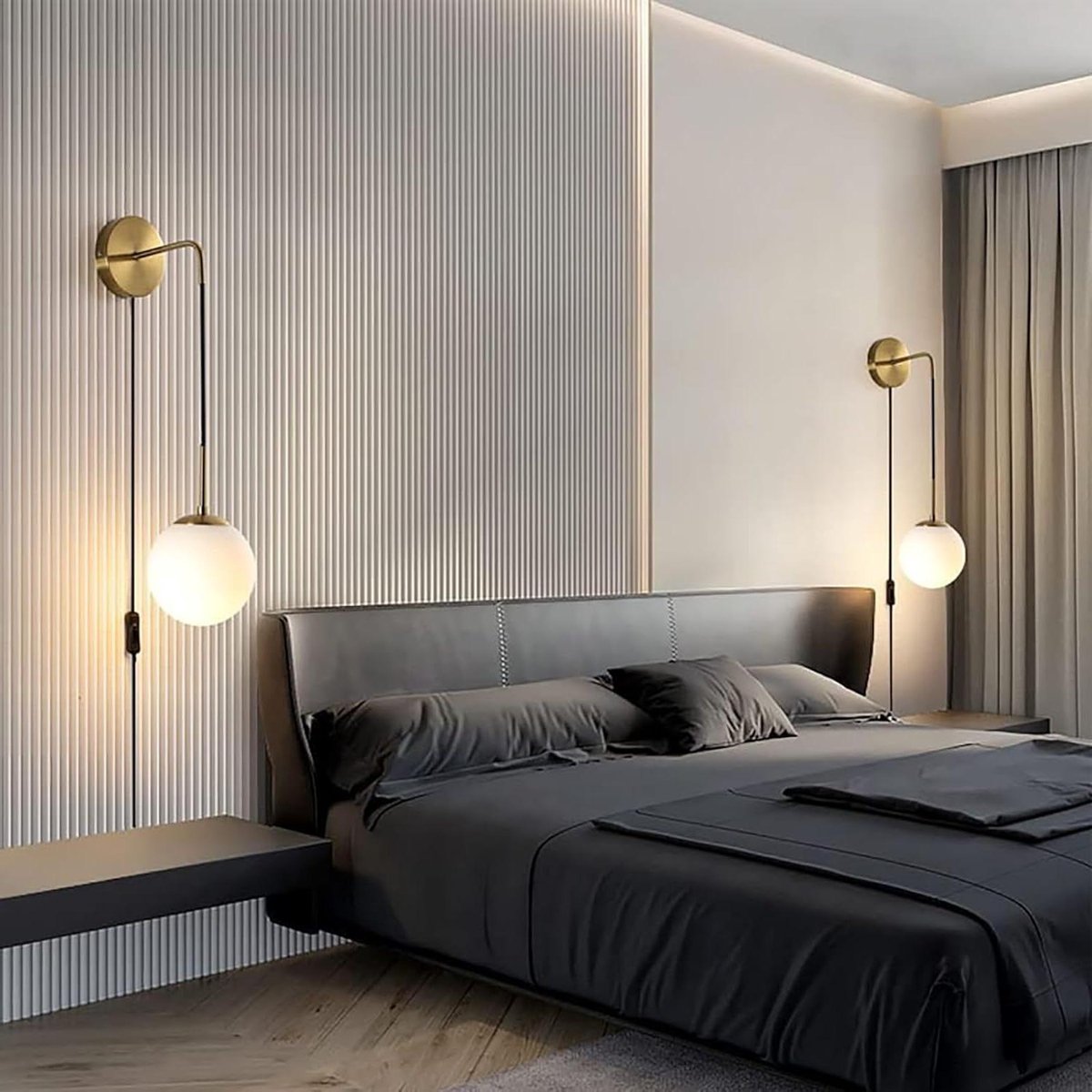 Wandlamp Glasbol Set - Sfeerverlichting Glasbol - Interieur Decoratie - Mid-Century Design - Set van 2 - Goud