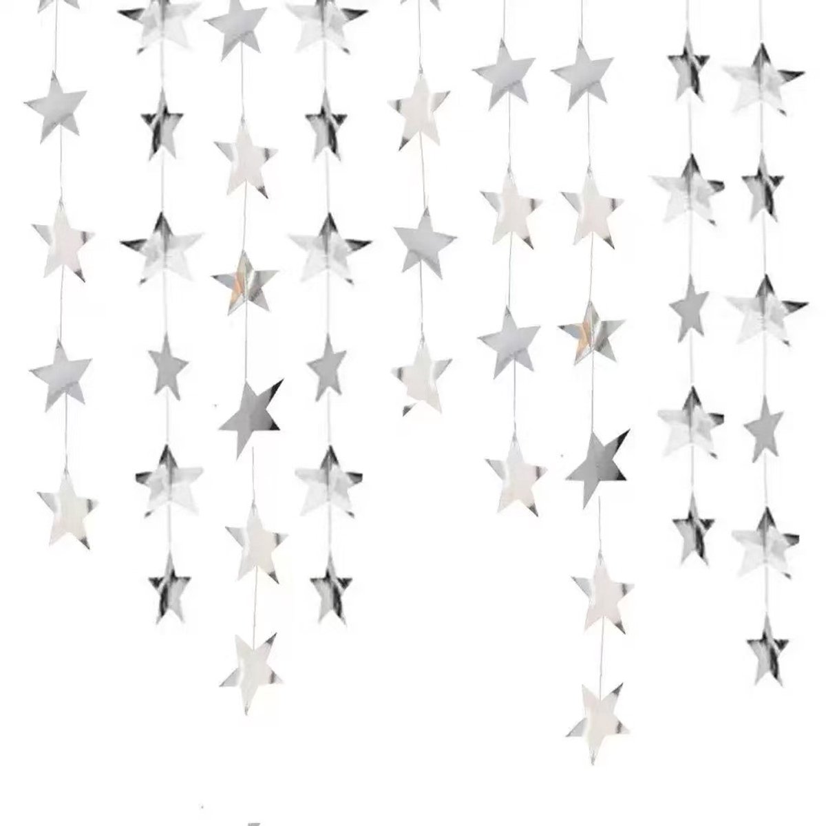 Glitterende papieren linten met sterrenmotief (goud), 6 stroken (totale lengte circa 4 meter, reflecterend materiaal, geschikt voor verjaardagen, carnavals, jubilea, bruiloften en allerlei soorten feestdecoraties),zilver