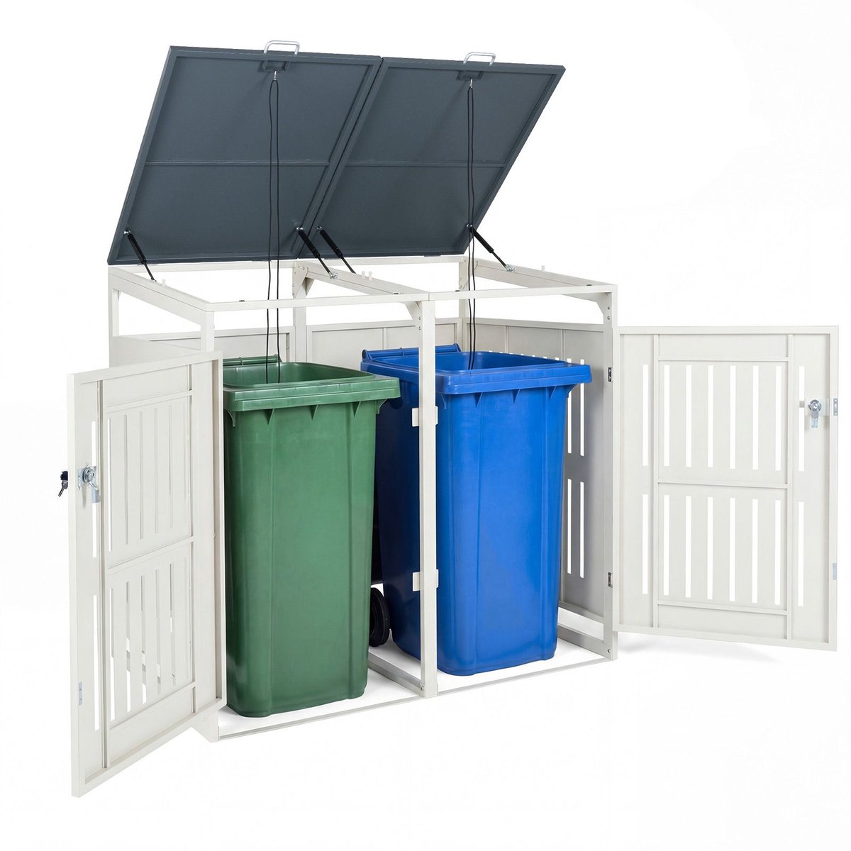 Kliko ombouw - UV-bestendig - Container - Berging - 2 Afvalbakken - Metaal- Weerbestendig - Wit