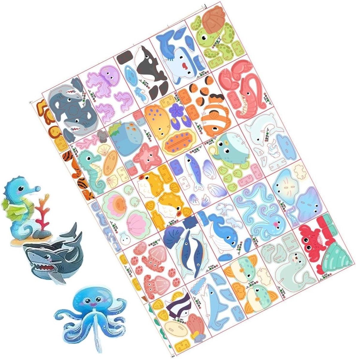 3D Houten Dieren Puzzel - Bouwpuzzel Interactief - Creatief Spelen - Zonder Lijm - 25 Modellen - Oceaan
