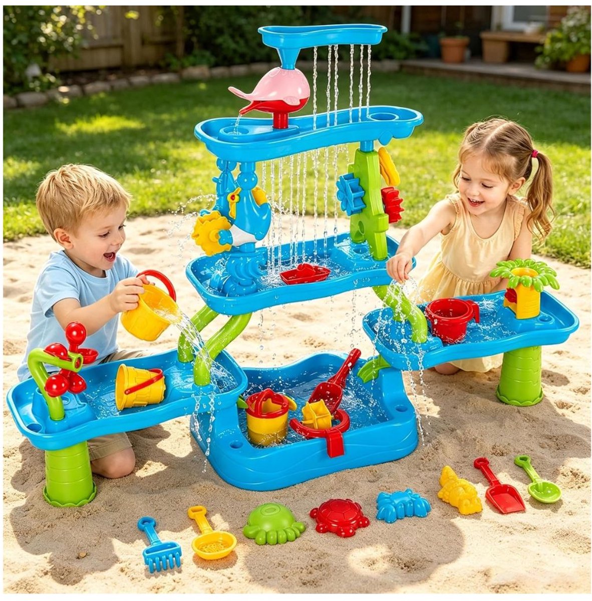 JCP® Watertafel - Watertafel Speelgoed - Zand en Watertafel - Blauw/Groen - 40cm x 30cm x 18cm