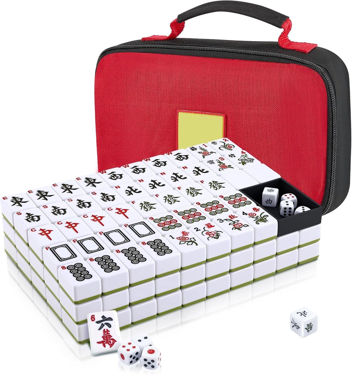 SnelShoppen - Verbeterde Mahjong Steen Set, Draagbare 30mm Mahjong Set met 146 Tegels en 2 Dobbelstenen, Verbeterde Verpakking, Voorkomt Schade, Groot