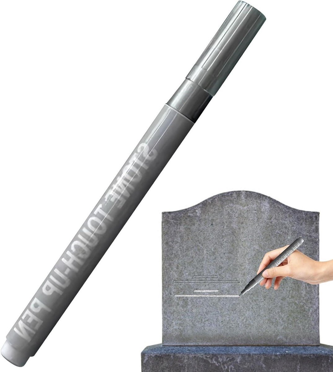 Grafsteen Markeerstift - Verfstift Steen - Opschriften Herstellen - Sneldrogend Waterdicht - 16 cm - Zilver