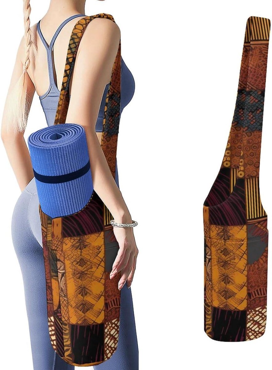 Yoga Mat Tas - Yogatas Carrier - Sporten en Trainen - Afrikaanse Patchwork Stijl - 50x40x18cm - Wit