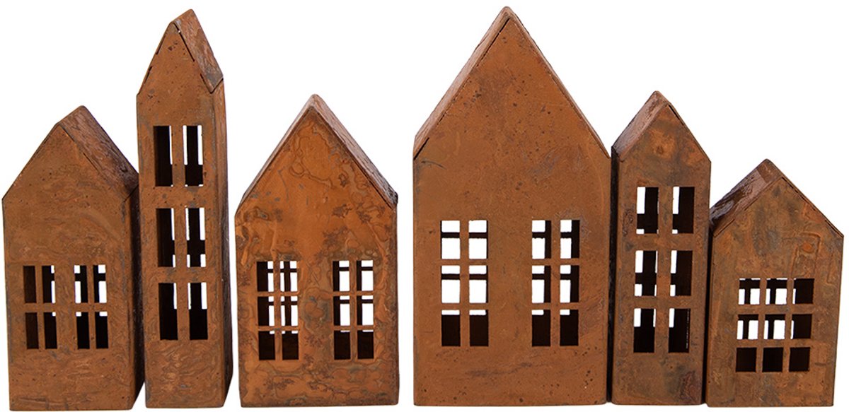 Clayre & Eef Decoratie Beeld Huis 27x3x14 cm Bruin Metaal