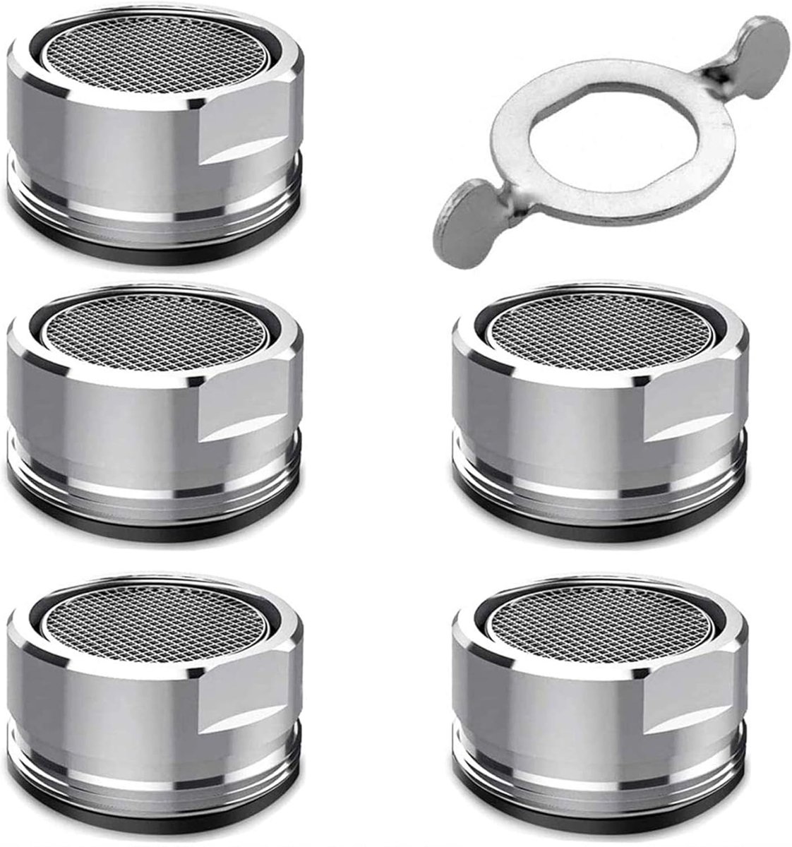 SnelShoppen - 5 Stuks Tapstraalregulator M24, Waterfilter Inzetstuk met Mannelijke Draad, Mengmondstuk met RVS Filter incl. Chroom Gecoate Mengmondsle