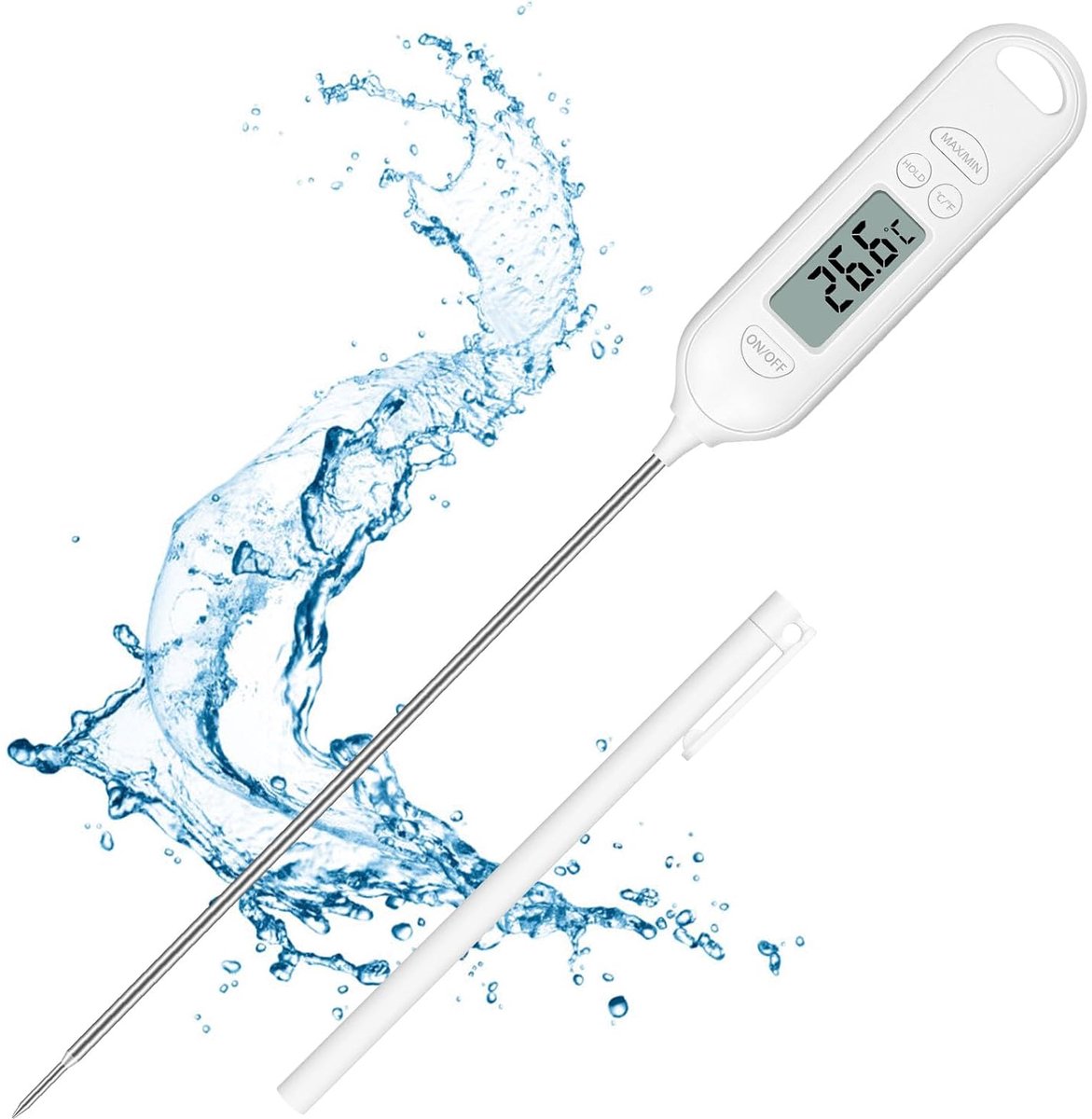 Voedselthermometer, Instant Read Meat Thermometer met LCD-scherm, Auto-Off, Hoge Nauwkeurigheid Kookthermometer °F/°C, voor Keuken, BBQ, Suiker, Melk, Water, Jam, Grill (Inclusief batterij)