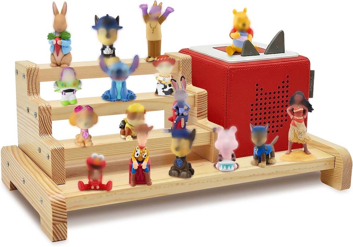 Rek voor Toniebox, laadstation, scaffale a più livelli in legno di pino ara Tonie figuur, 10-15 delen, kinderkamer, speelkamer, niet-magnetische ijzeren lamellen
