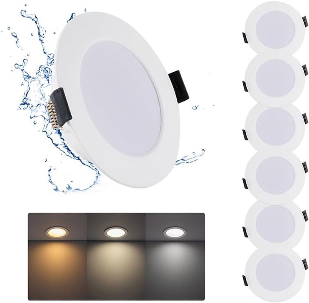 7W LED Inbouwplafondlamp 230V, LED Downlight Badkamerspot voor Binnen, 3000K/4000K/6000K, Gatmaat: φ95-110mm LED Inbouwspots voor Badkamer, Keuken, Woonkamer, 6 stuks