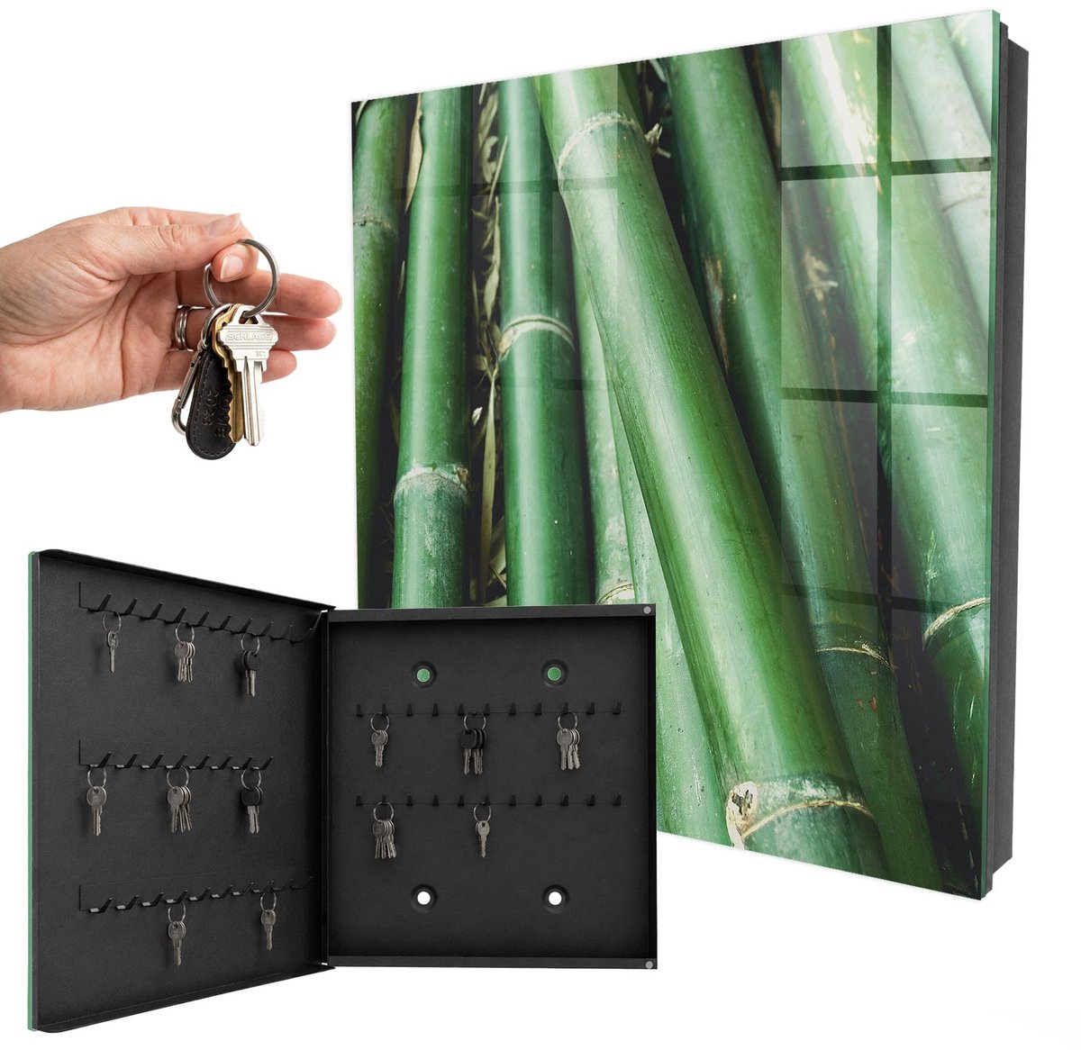 WallMuralia - Sleutelkast - 30x30x5 cm - met 50 haken - Greenpeace Sleutelkastje Huis - Groente Sleutelbox - Linksopenend - Zwart interieur