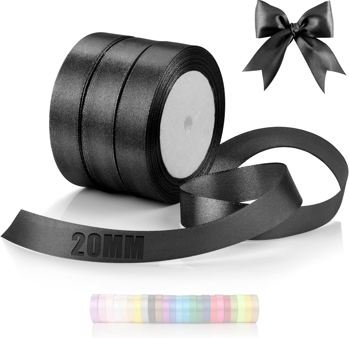 66m lusband zwart satijnen lint deco cadeaulint breed 20mm