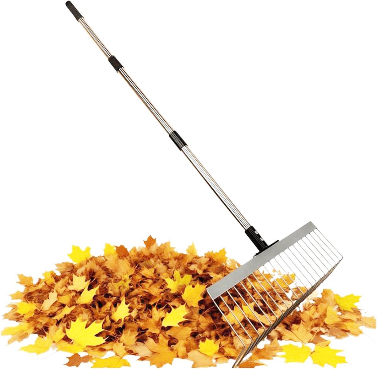 Tuinhark Verstelbaar - Bladhark Tuingereedschap - Tuinonderhoud Schoonmaken - Telescopische Steel - 125 cm - Metaal