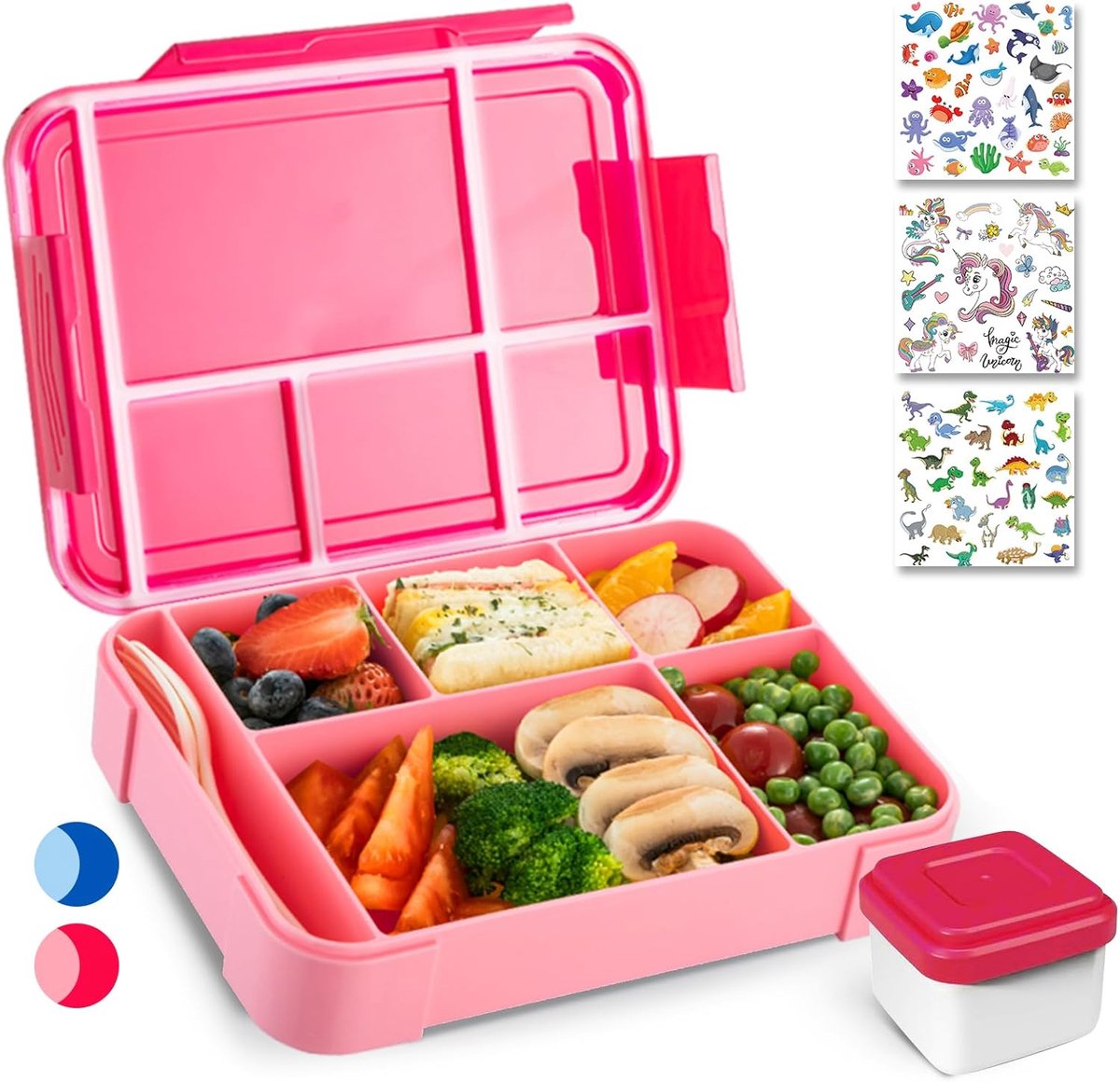 Bento Box Broodtrommel voor kinderen, 1330 ml, lekvrij, broodtrommel voor meisjes en jongens, geschikt voor school, kleuterschool en uitstapjes, BPA-vrij, roze