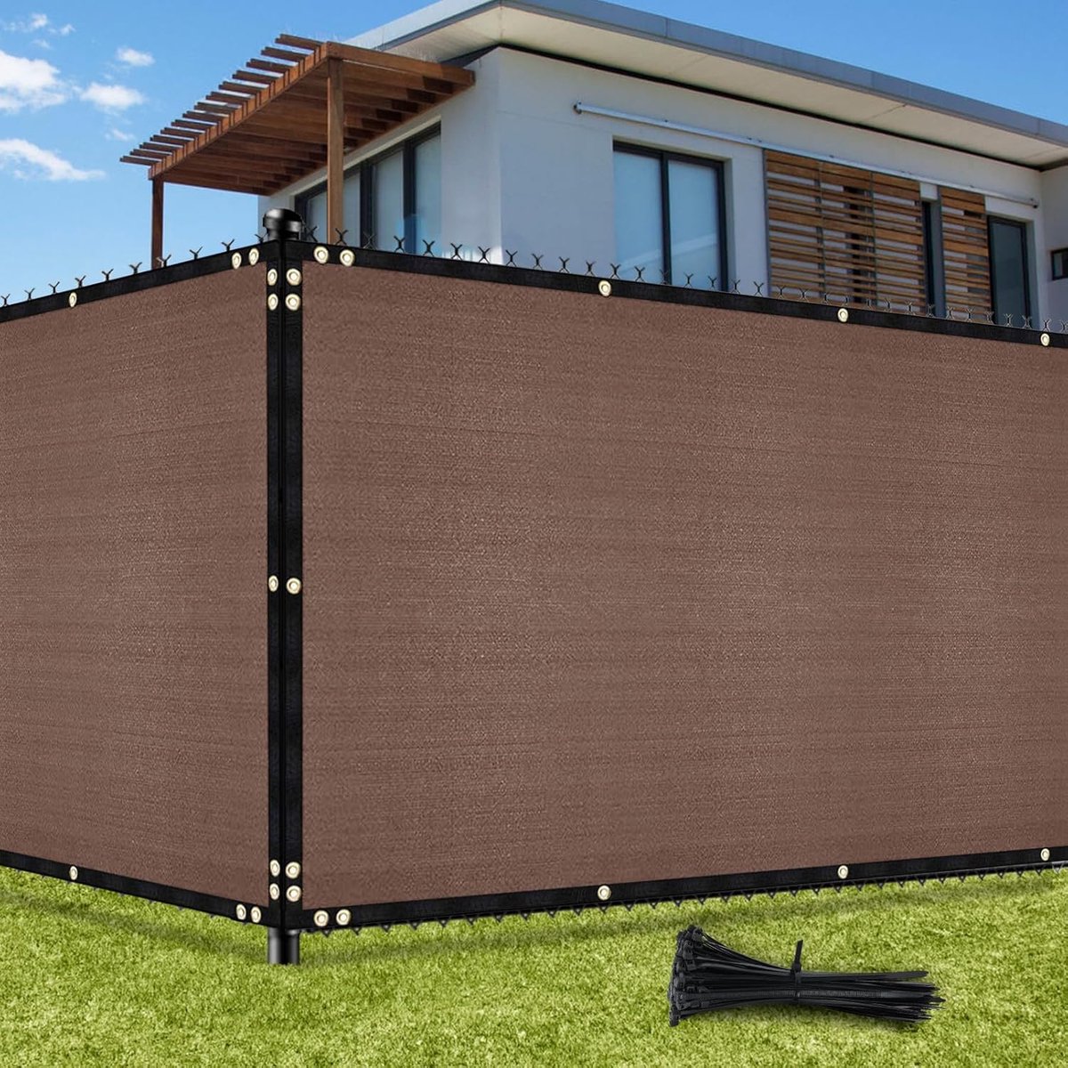 Privéscherm, hek, 150 cm x 15 meter, zandkleurig robuust hek van gaas, commercieel windscherm, 90% uv-blokkering, buitenzonwering voor tuin, patio (bruin)