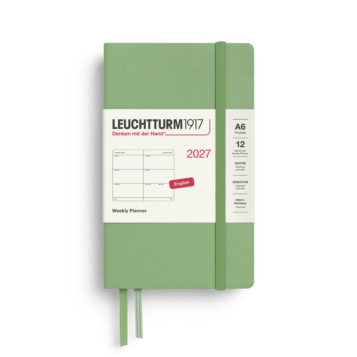 Leuchtturm1917 - 2027 - Zak Agenda - Weekly Planner - A6 Pocket 9x15cm - sage - hardcover
