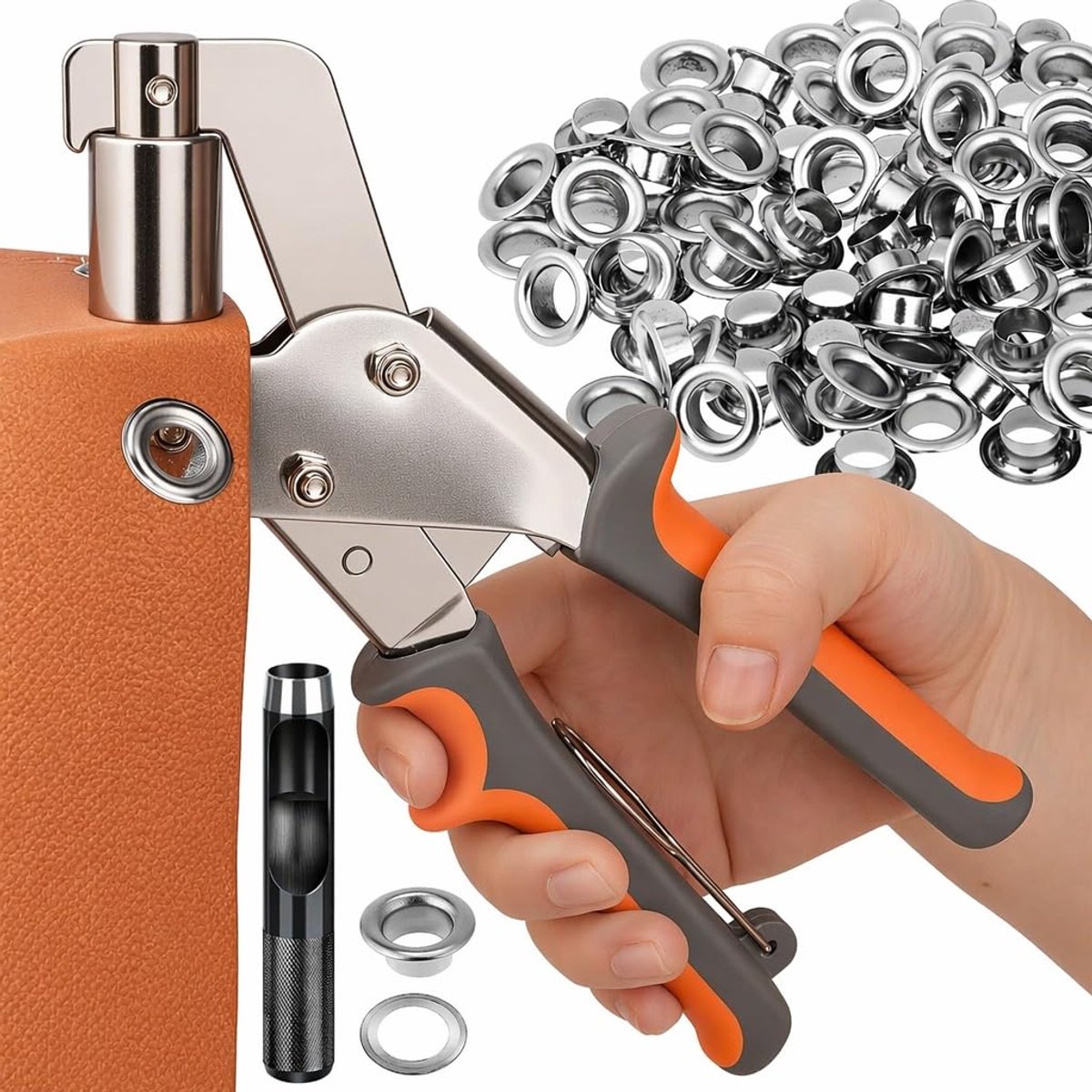 Set met 200 Metalen Oogjes Ø10 mm, Magnetische Oogpers met Oogjespons