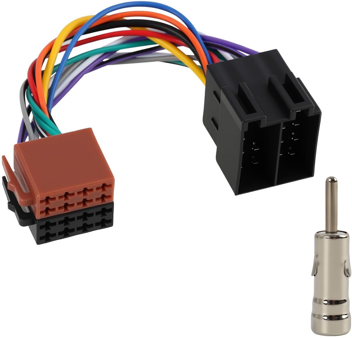 16-pins ISO-stekker naar bus, DIN/ISO antenneadapter met klem 15 en 30 insteekbaar, radio-verlengkabel voor achteraf autoradios, kabelboom adapter voor auto's