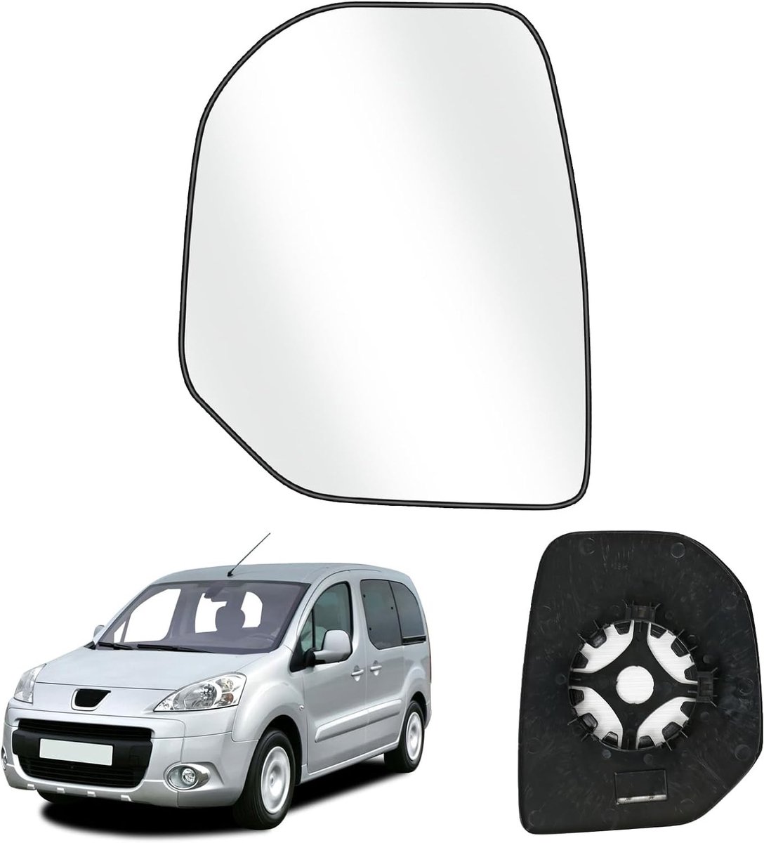Vervangingsglas voor buitenspiegel Citroën Berlingo en Peugeot Partner 2008-2013, Asferisch, Verstelbaar, Links, Geschikt voor Achteruitkijkfunctie, Hoogwaardige Kwaliteit