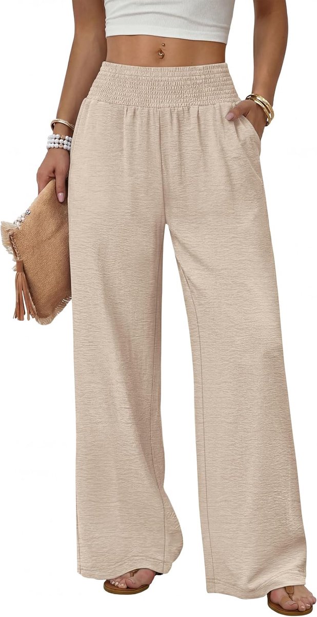 Zomerbroek voor dames, licht, elegant, hoge taille, palazzo-broek met