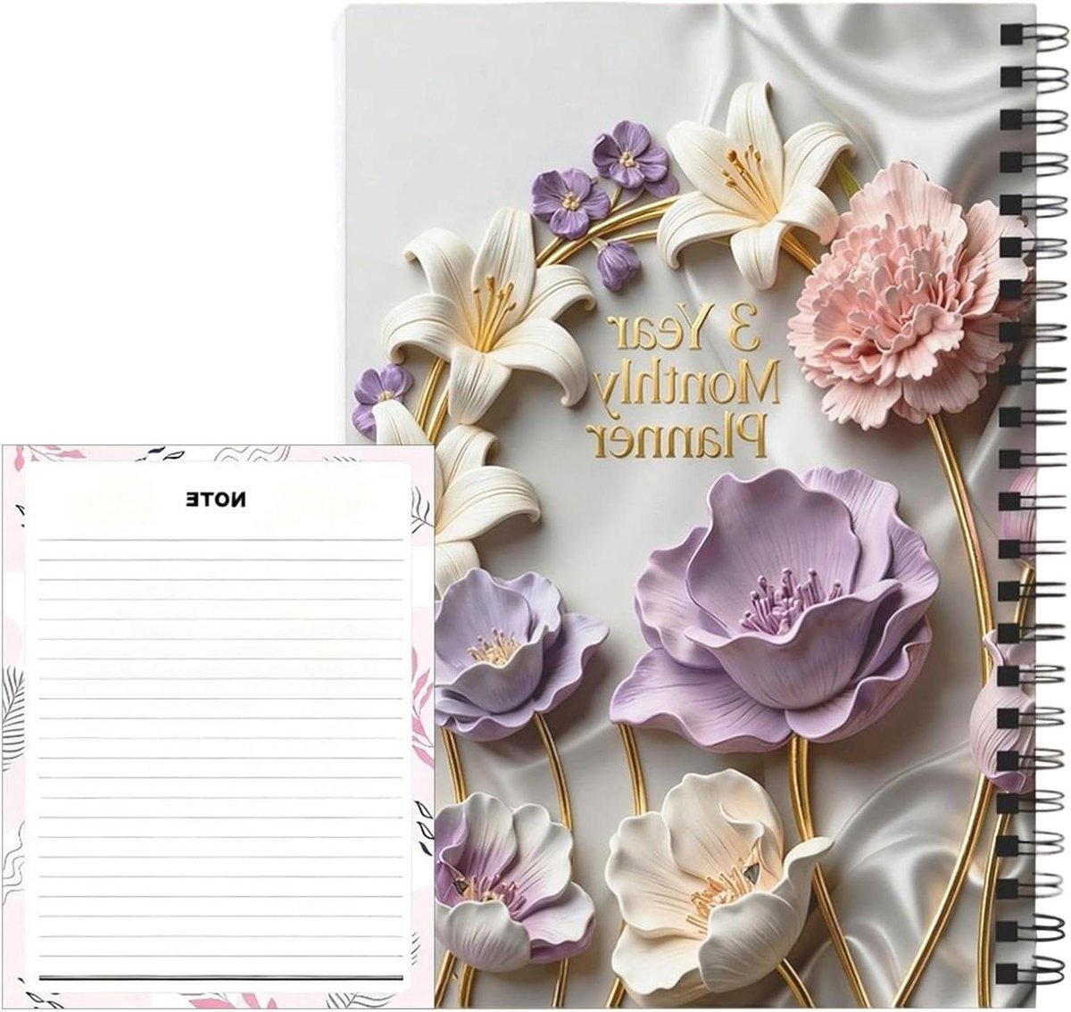 Maandplanner 2026-2028 - Agenda Jaarplanner - Doelen Stellen - Driejarige Planning - 21 x 14 cm - 3D Bloemen