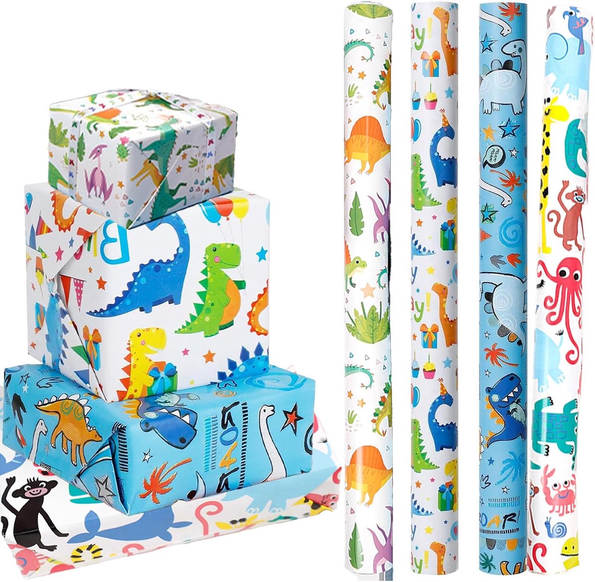 Cadeaupapier, verjaardag inpakpapier, met 2 rollen dubbelzijdig