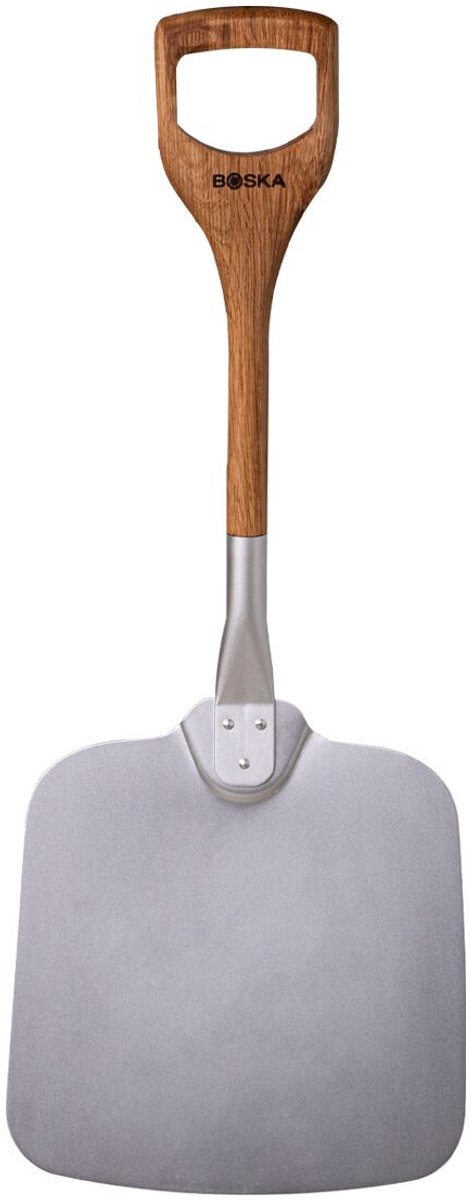 Boska Pizzaschep, kort handvat, aluminium & eikenhout