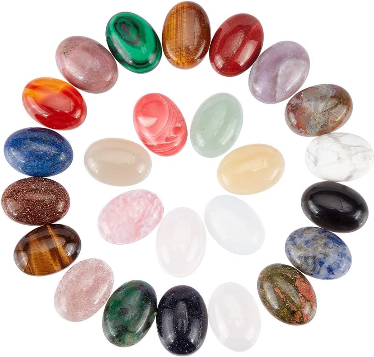 25 stuks cabochon-kralen met ovale edelstenen, 18 x 13 mm, voor