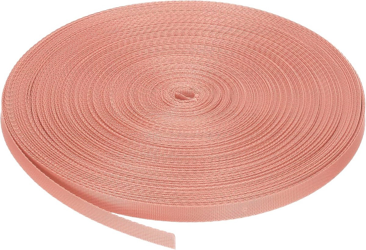 Platte nylon riem, 1 cm breed, 45,72 m, begonia-roze, voor de