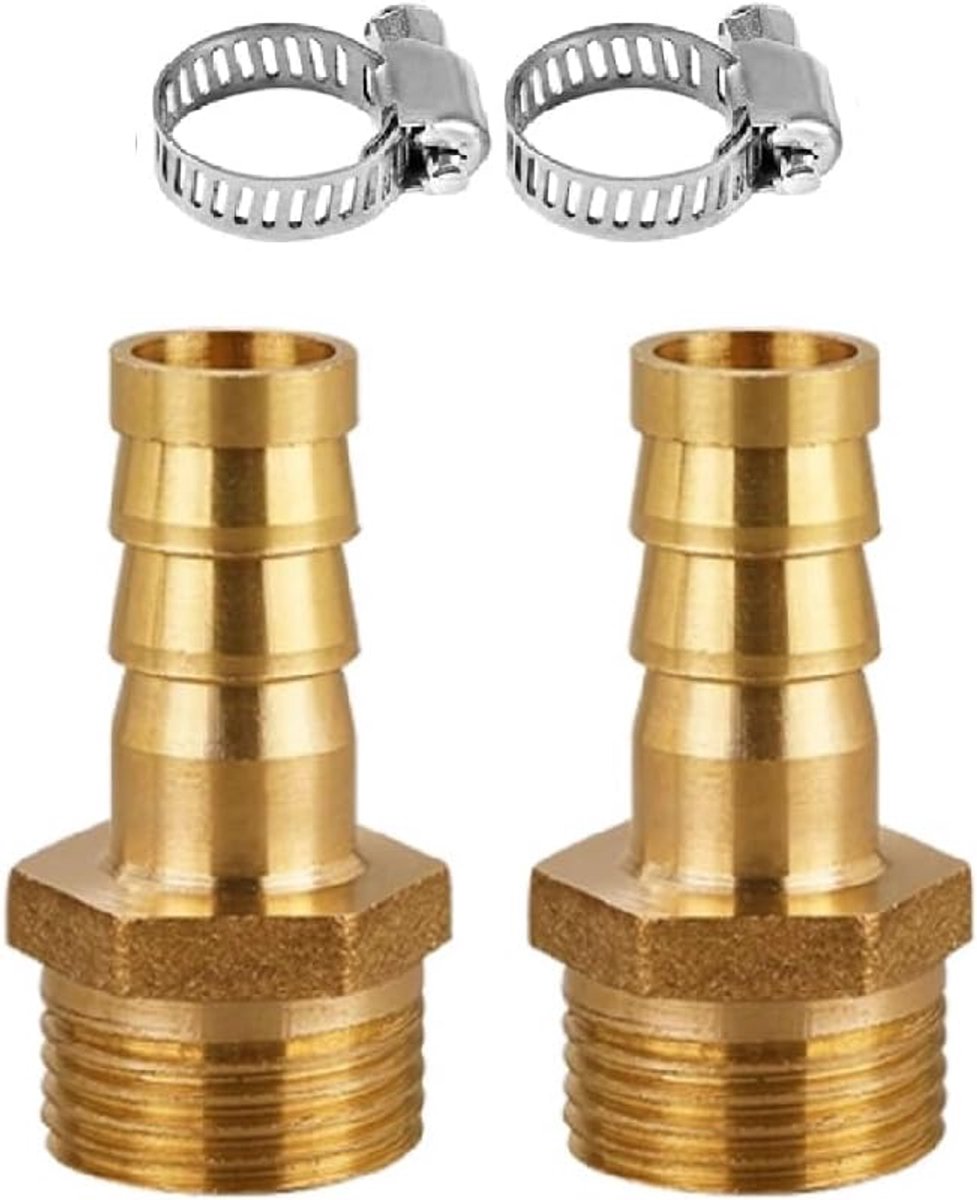 2 stuks 3/4 inch messing slangtui, 3/4 inch AG x 19 mm (3/4 inch) slangschroefverbinding, buitendraad stekker adapter, tuit slangaansluiting, messing slangaansluiting, stekker adapter