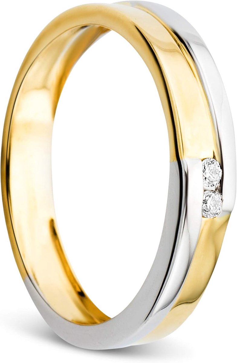 Damesring Bicolor Geelgoud en Witgoud 0,03 Ct Diamant Verlovingsring