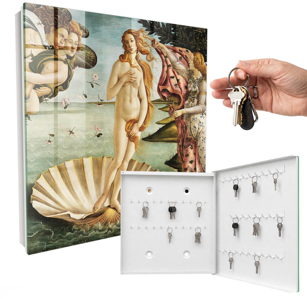 WallMuralia - Sleutelkast - 30x30x5 cm - met 50 haken - De Geboorte Van Venus Sleutelkastje Muur - Groente Sleutelbox - Rechtsopenend - Wit interieur