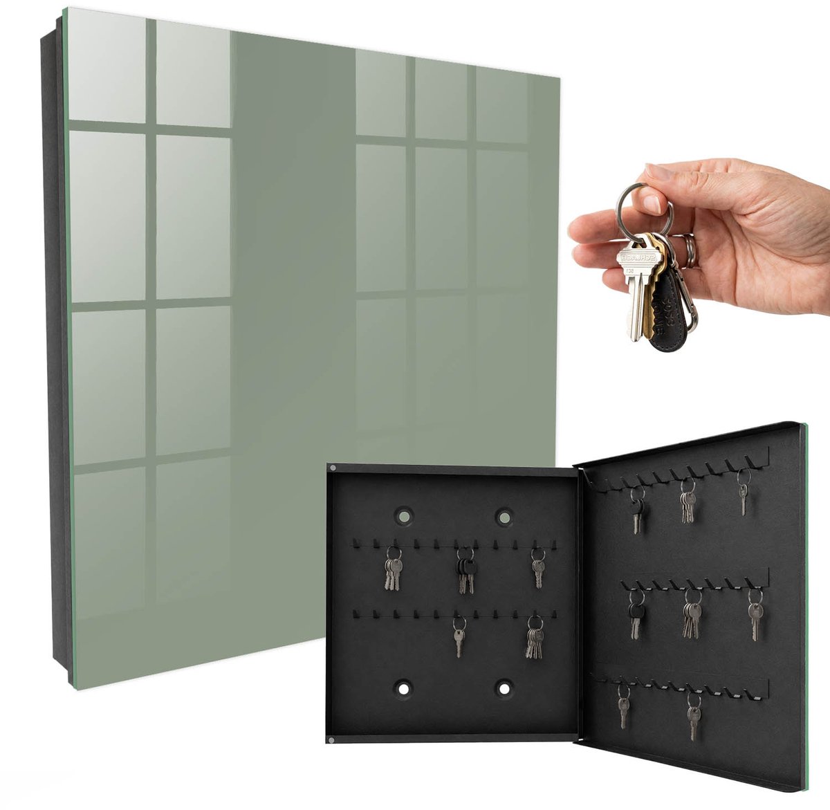 WallMuralia - Sleutelkast - 30x30x5 cm - met 50 haken - Verstandig Leuk Sleutelkastje - Groente Sleutelbox - Rechtsopenend - Zwart interieur