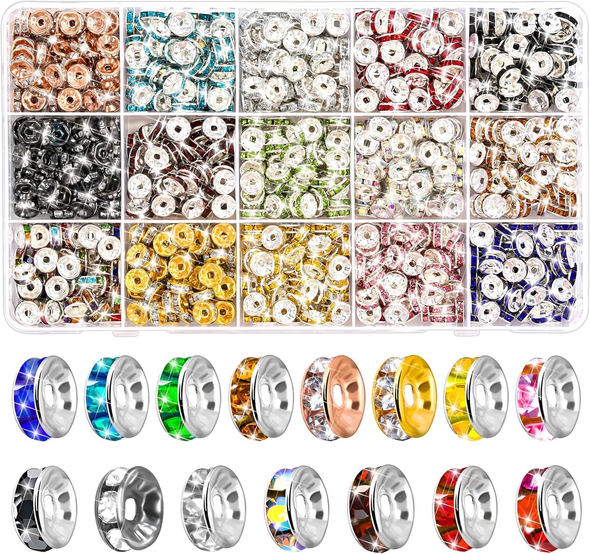 Kralen om te rijgen, kralen voor armbanden, goud, kristal, metalen