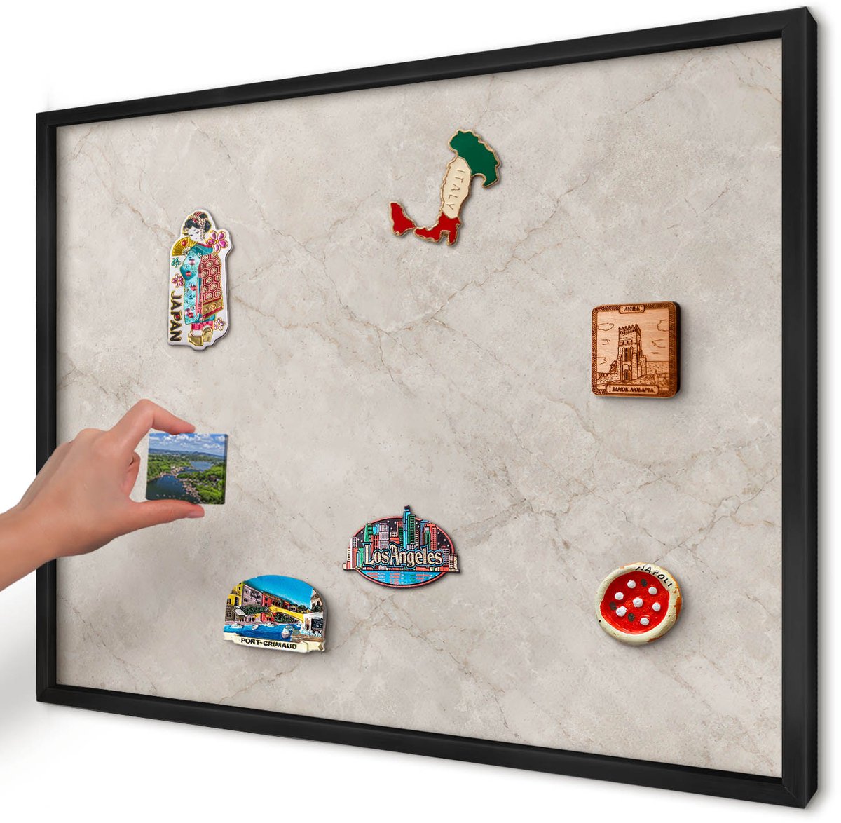 Artprintcave Wit Magneetbord mit Zwart Frame - 70x50 cm - Natuurlijke Elegantie Magneetbord Voor Keuken - Klassiek Magnetisch Bord - Texturen